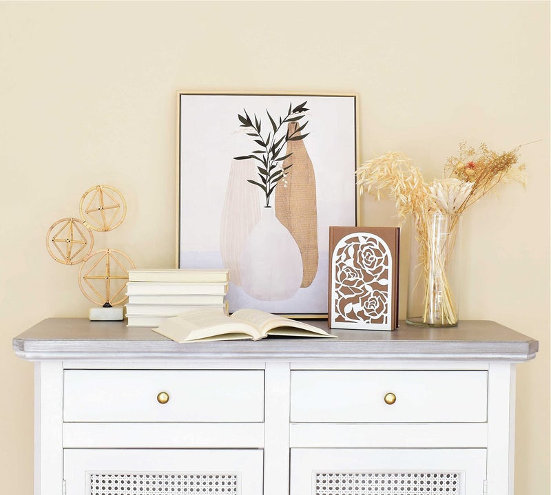 CNK Book Ends نهايات الكتب الممتازة لأرفف الكتب، سدادة الكتب المعدنية، نهايات الكتب المعدنية للمكتب المنزلي، الكتب الثقيلة، حامل رف الكتب، سدادات الكتب المزخرفة المنزلية، حامل الكتب (أبيض وردي) - Image 3